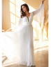 Ivory Pleated Chiffon V Open Back Wedding Dress